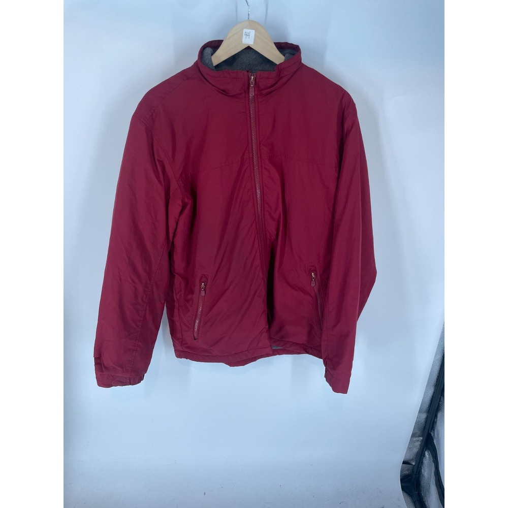 Vintage Eddie Bauer Mens Red Fleece Lined Full Zip Warm-Up Jacket Small